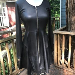 Vegan Leather Zip Up Skater Dress